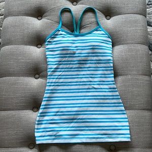 Blue and white striped Lululemon racer back tank top. Size 2.
